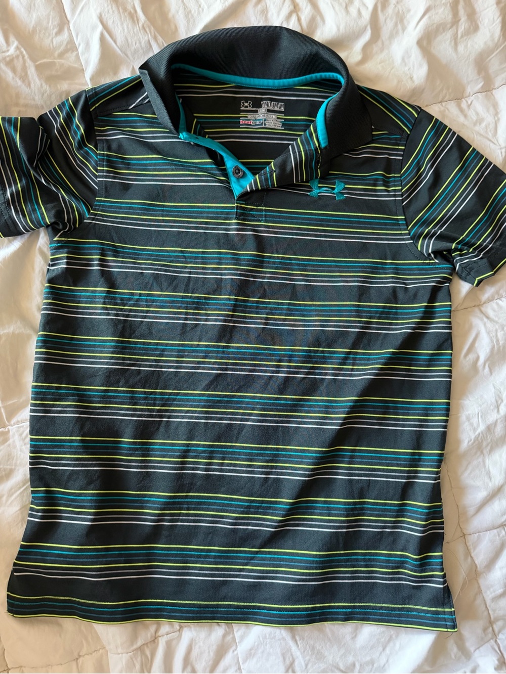 Under Armour Boys Black & Teal Striped Polo Shirt